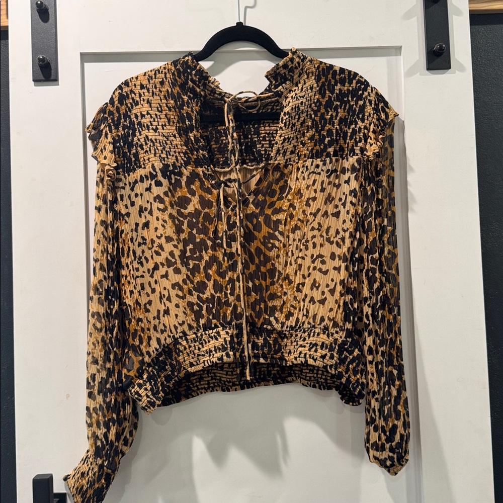 Free People l Roma Black and Gold Leopard Print Blouse - Picture 7 of 8